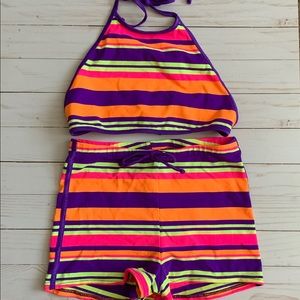 Surfside Striped Two Piece Bathing Suit Halter Med